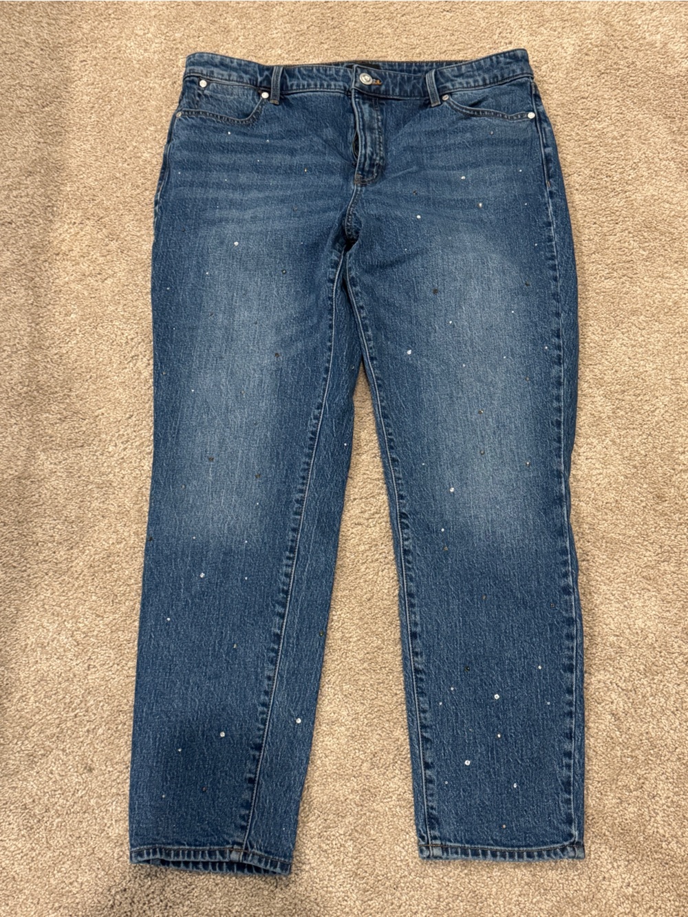 Talbots Dark Blue Straight-Leg Jeans with Paint-Splatter Accents